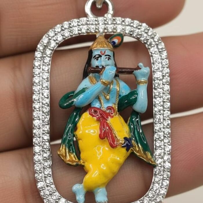Pure 925 Silver Khatu Shyam Ji Pendant - Hand-Painted Enamel Idol with Dazzling CZ Diamond Frame - Copy