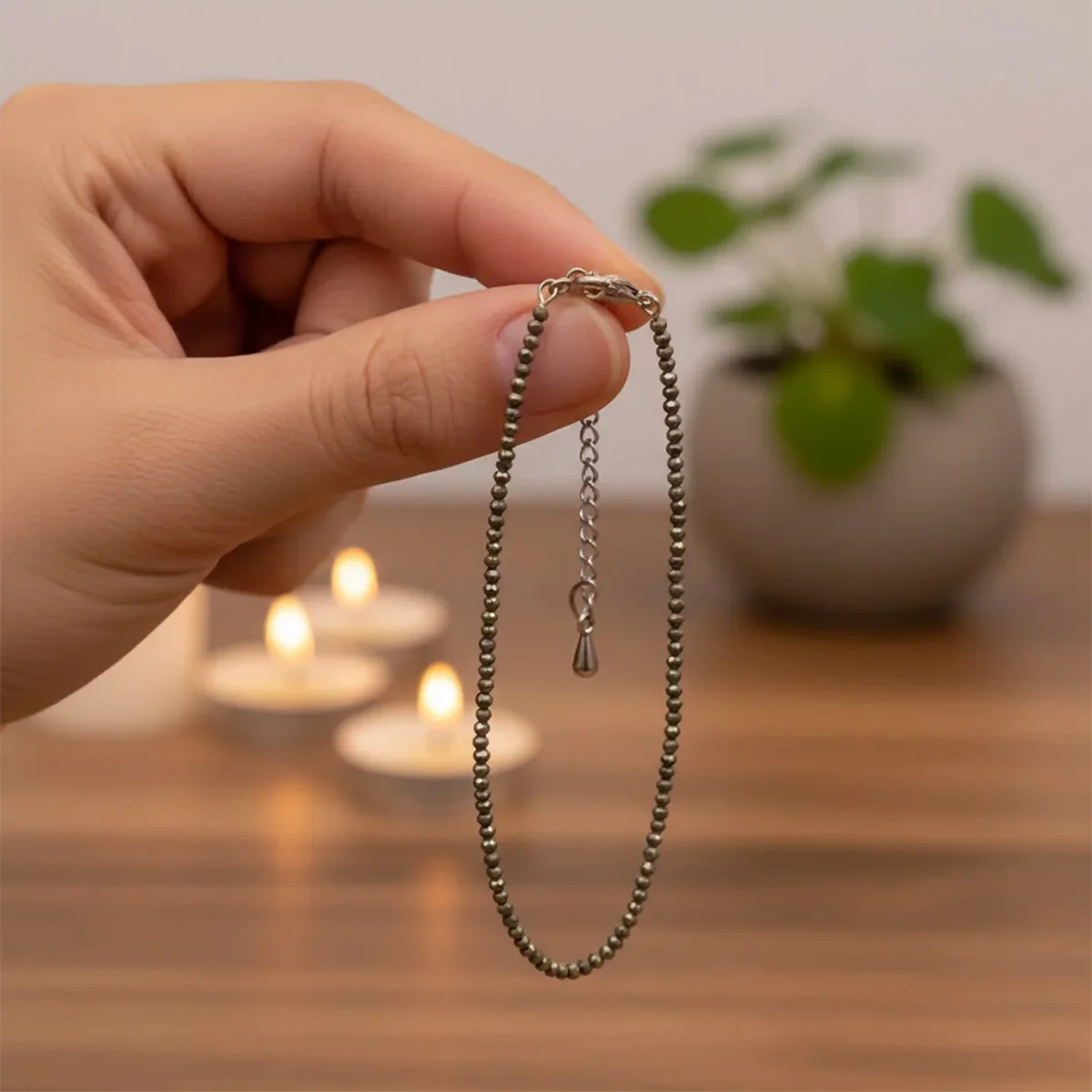 Raw Pyrite Crystal Anklet | Handmade Natural Stone Anklet - Image 2